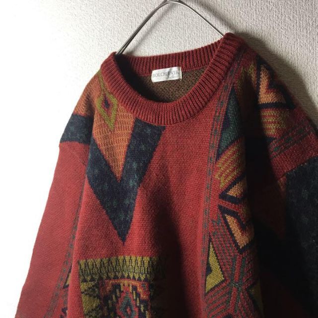 H1 デザインニット　ウールセーター　90s フリーサイズ　　秋冬