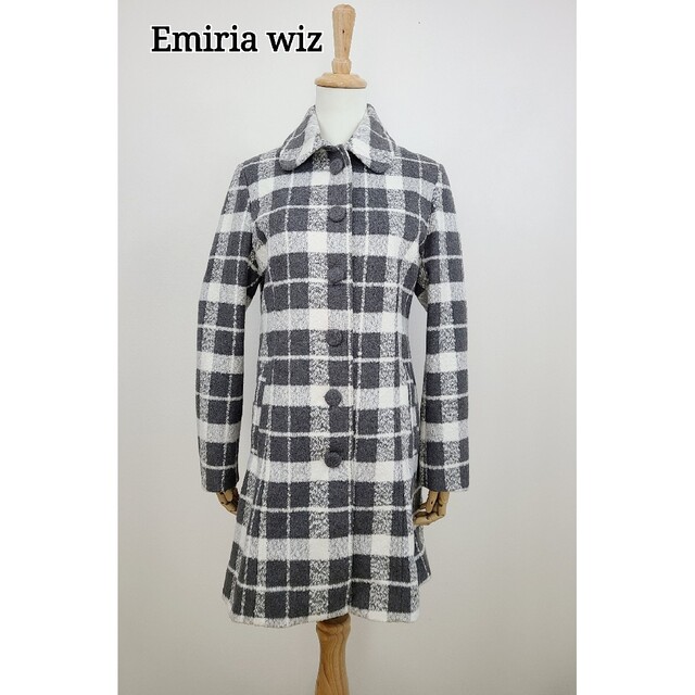 美品　emiria wiz ブロックチェックロングコート