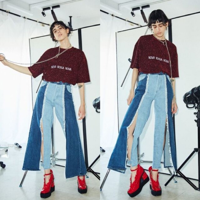 PAMEO POSE(パメオポーズ)のPAMEO POSE パメオポーズ SKINNY&WIDE DENIM PANT レディースのパンツ(デニム/ジーンズ)の商品写真