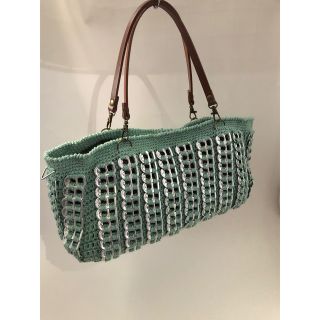 ハンドバッグ　プルタブリサイクル　ハンドメイド　グリーン(バッグ)