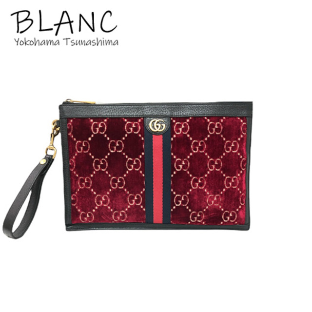 グッチ シェリーライン クラッチバッグ ベルベット レザー レッド ブラック 575371グッチ-GUCCI-