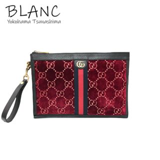 グッチ(Gucci)のグッチ シェリーライン クラッチバッグ ベルベット レザー レッド ブラック 575371(セカンドバッグ/クラッチバッグ)