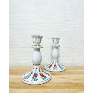 ウェッジウッド(WEDGWOOD)のH.P. France🍋新品　マイセン写し色絵草花紋　有田焼　キャンドルスタンド(陶芸)