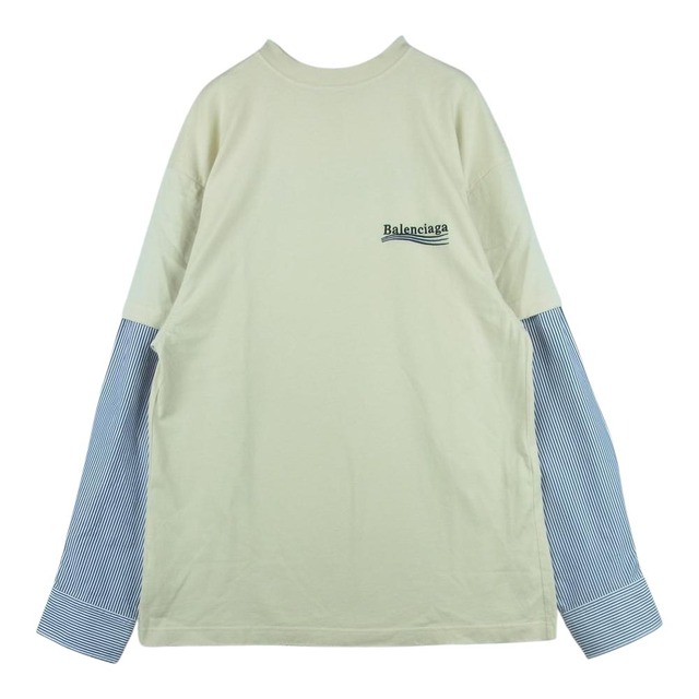 L肩幅BALENCIAGA バレンシアガ 22SS 698631 キャンペーンロゴ ダメージ加工 レイヤード カットソー Tシャツ 長袖 ベージュ系 ライトブルー系 ホワイト系 L