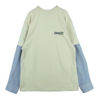 バレンシアガ(Balenciaga)のBALENCIAGA バレンシアガ 22SS 698631 キャンペーンロゴ ダメージ加工 レイヤード カットソー Tシャツ 長袖 ベージュ系 ライトブルー系 ホワイト系 L【中古】(Tシャツ/カットソー(七分/長袖))