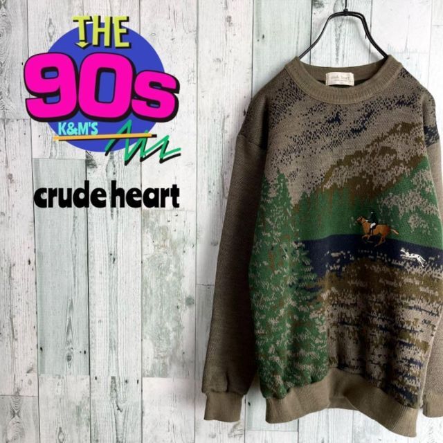 80's crude heart 日本製　ホースロゴ刺繍　奇抜　個性派ニット90s_km