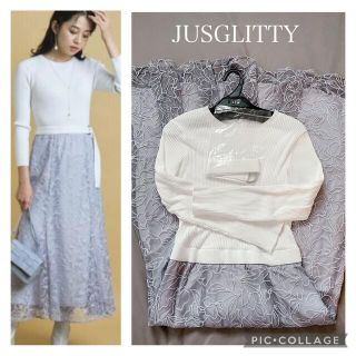 ジャスグリッティー(JUSGLITTY)のジャスグリッティー　JUSGLITTY 配色レースドッキングニットワンピース(ロングワンピース/マキシワンピース)