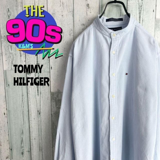 90's トミーヒルフィガー  フラッグロゴ刺繍　ノーカラー　コーディロイシャツ