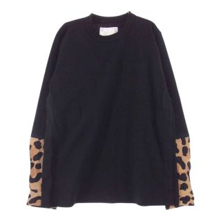 サカイ(sacai)のSacai サカイ カットソー 22SS レオパード柄 black beige レイヤード カットソー ロングTシャツ  ブラック系 レオパード系 1【中古】(シャツ)