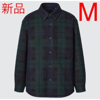 ユニクロ(UNIQLO)の新品　ユニクロ　オーバーシャツジャケット（チェック）Mサイズ　58ダークグリーン(ダウンジャケット)