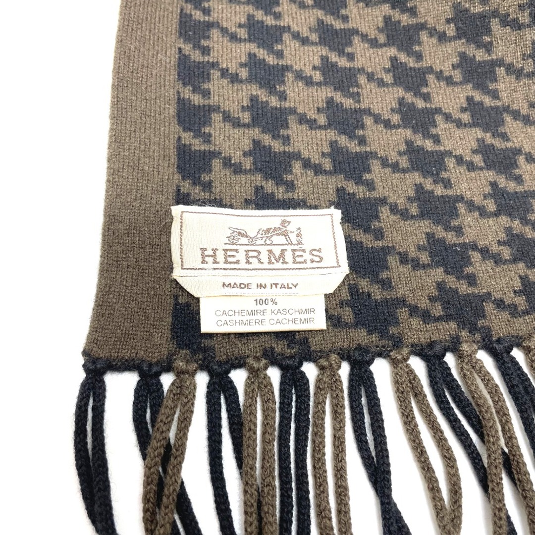 Hermes(エルメス)のエルメス HERMES マフラー 千鳥格子 フリンジ マフラー カシミヤ ブラック/ブラウン レディースのファッション小物(マフラー/ショール)の商品写真