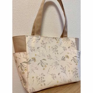 ハンドメイド　トートバッグ　サイドポケット　フレンチ　ボタニカル (バッグ)