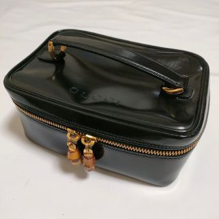 グッチ(Gucci)のGUCCI(グッチ)　バンブー　バニティバッグ　エナメル　黒(ハンドバッグ)