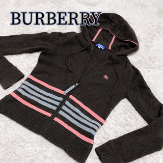 バーバリーブルーレーベル(BURBERRY BLUE LABEL)の【美品】バーバリーブルーレーベル　ブラウンジップパーカー(ニット/セーター)