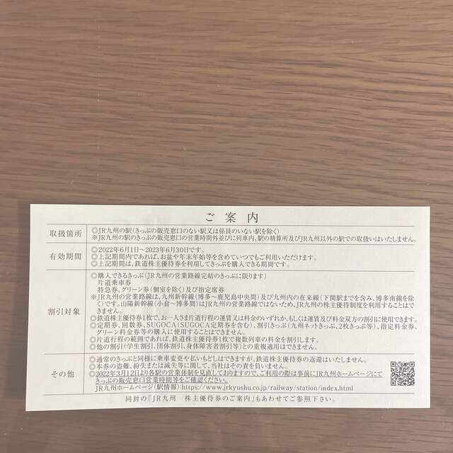 JR九州　株主優待 チケットの優待券/割引券(その他)の商品写真