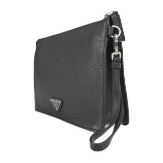 PRADA プラダ セカンドバッグ 2VF006 VITELLO レザー NERO ブラック シルバー金具 リストレット クラッチバッグ  三角ロゴプレート 【本物保証】