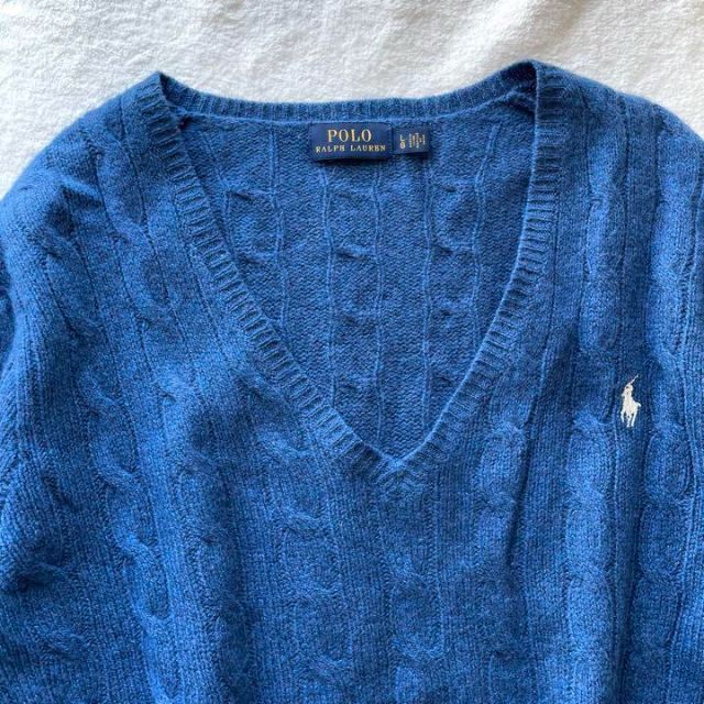 POLO RALPH LAUREN(ポロラルフローレン)のポロラルフローレン ケーブルニット セーター 青ブルー  毛ウール カシミヤ レディースのトップス(ニット/セーター)の商品写真