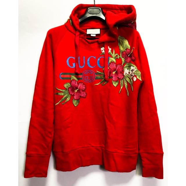 Gucci - 美品　GUCCI ハイビスカス刺繍プルオーバーパーカー　XXS 赤　グッチ希少品
