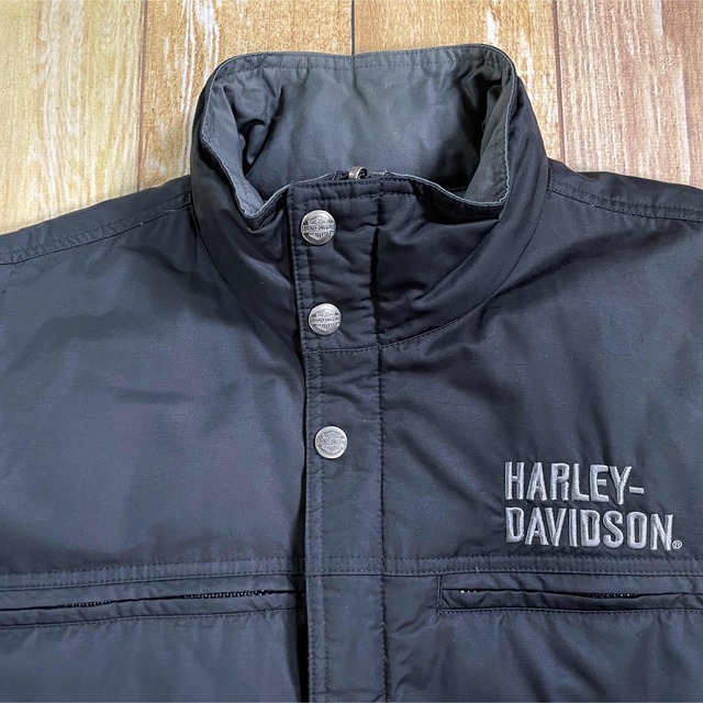 綿６２％ナイロン３８％中綿リバーシブル☆Harley-Davidson ダウンジャケット ブラック/M