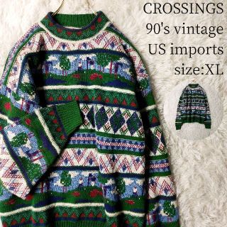 ★希少★USA製 CROSSINGS デザインニット 総柄 GOLF XLサイズ(ニット/セーター)