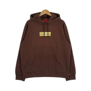 SUPREME パーカー　ブラウン　ベージュ　ナンバー　ロゴ　スウェット　L