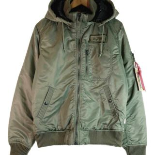 アルファインダストリーズ(ALPHA INDUSTRIES)のアルファインダストリーズ フーデッドリブジャケット カーキ sizeL(ミリタリージャケット)