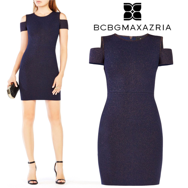 BCBGMAXAZRIA  コールドショルダードレス　ネイビー ワンピース XS