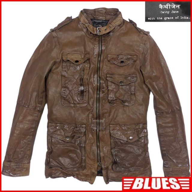 レザー ジャケット ブルゾン S 茶 本革 メンズ ライダース TY2024