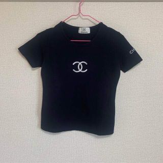 CHANEL ◇カメリア 半袖Tシャツ 黒 サイズ38 エンボス ストレッチ ...