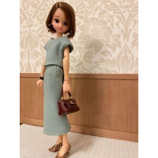 リカちゃん服  ニットセットアップ　ミントグリーン　ブライス服(その他)