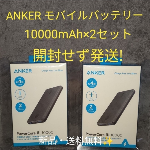 【新品】ANKER モバイルバッテリー　PowerCore 10000 2台 スマホ/家電/カメラのスマートフォン/携帯電話(バッテリー/充電器)の商品写真