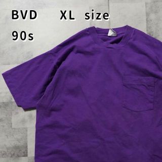 ビーブイディー(BVD)のBVD 90s USA製　Tシャツ　半袖　胸ポケット　紫　XLサイズ　古着(Tシャツ/カットソー(半袖/袖なし))