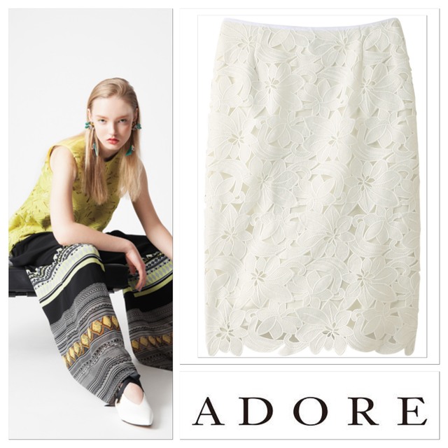 アドーア⭐️ADORE 定価約4万円 プルメリアレース スカート 38 ホワイト