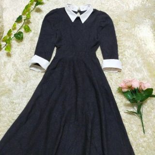 ノエラ(Noela)の完売品✨ノエラ  カラーデザインカフスニットワンピ ブラック パール デート(ロングワンピース/マキシワンピース)