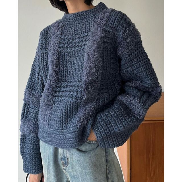 wide check hand knit clane