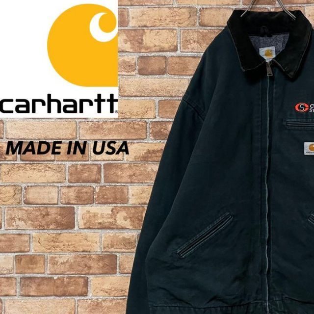 カーハート　USA製ダックジャケット　デトロイト　企業刺繍　ビッグシルエット　黒
