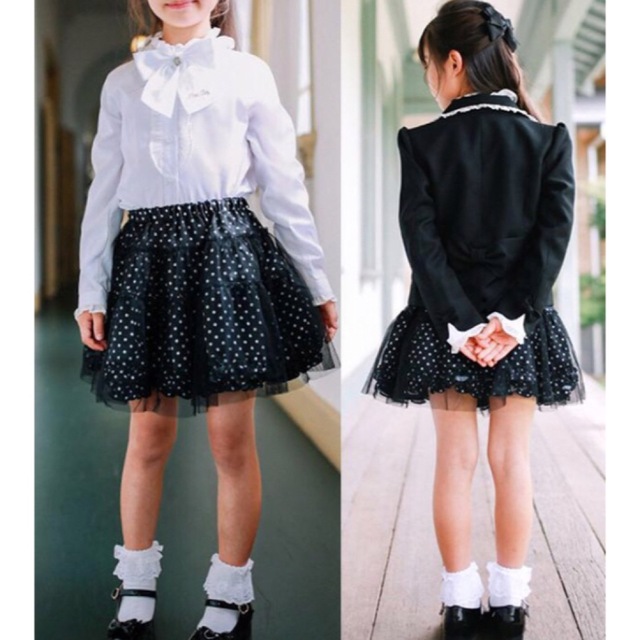 新品　女の子　160 スカート　チュール　ドット　ブラック　フリル　フォーマル キッズ/ベビー/マタニティのキッズ服女の子用(90cm~)(スカート)の商品写真