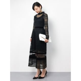 アメリヴィンテージ(Ameri VINTAGE)のLACEY ASSORT DRESS ameri アメリブラックレースワンピース(ロングワンピース/マキシワンピース)