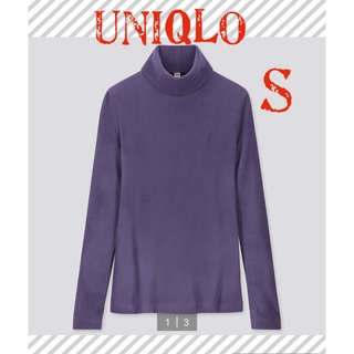 ユニクロ(UNIQLO)の美品 ユニクロ ヒートテックフリースタートルネックT（長袖）S パープル 紫(Tシャツ(長袖/七分))
