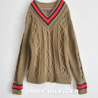 トミーヒルフィガー(TOMMY HILFIGER)の【TOMMY HILFIGER】チルデン ケーブル編 アランニット　XLサイズ(ニット/セーター)