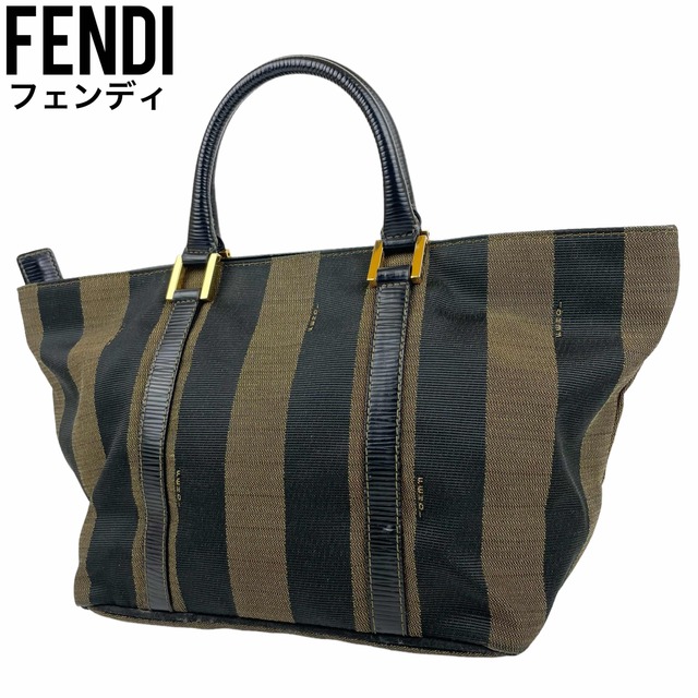 ビジネス 良品 FENDI フェンディ ハンドバッグ ペカン柄 キャンバス