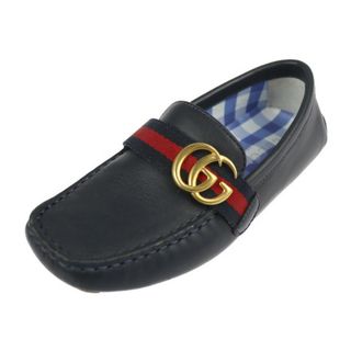 グッチ(Gucci)のGUCCI グッチ GGマーモント ウェブライン  ローファー 501039 レザー   ネイビー ゴールド金具  ギンガムチェック スリッポン キッズ 参考サイズ18cm 28【本物保証】(ドレス/ビジネス)