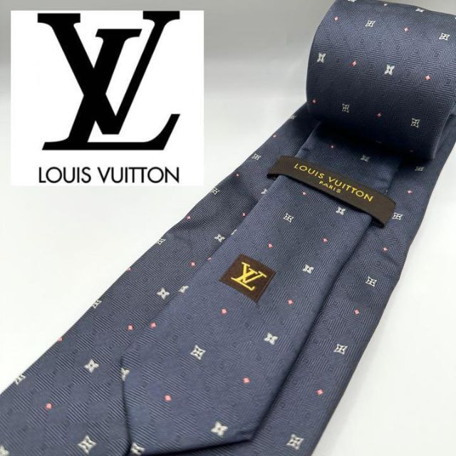 【美品】LOUIS VUITTON ネクタイ ネイビー モノグラム 送料無料