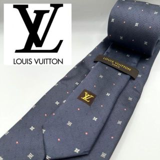 ルイヴィトン(LOUIS VUITTON)の【美品】LOUIS VUITTON ネクタイ ネイビー モノグラム 送料無料(ネクタイ)