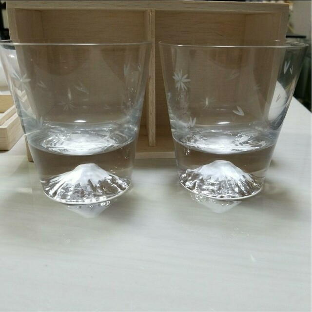 新品　江戸硝子　田島窯　桜切子　富士山ロックグラス　2個
