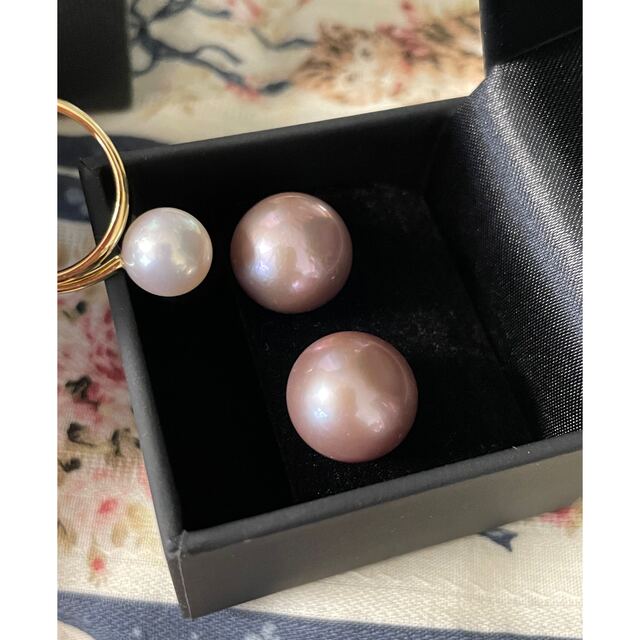 天然ピンクパールピアス　13mm 淡水真珠　en wsp