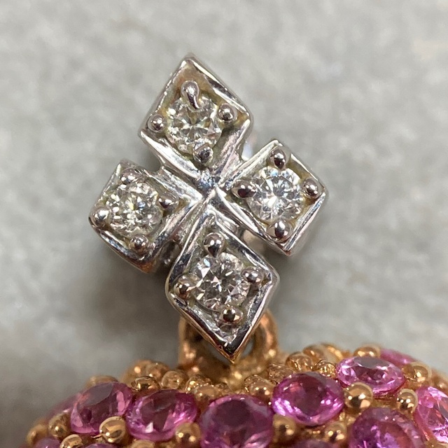 K18  ピンクサファイア　パヴェハートネックレストップ　ダイヤモンド