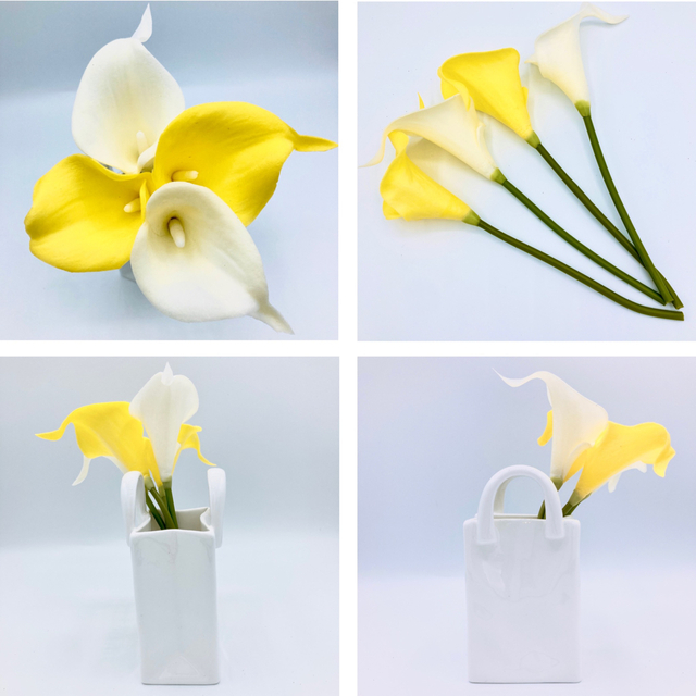 オランダカイウユリ 花瓶セット 白色 ホワイト 光触媒 造花 インテリア 黄色