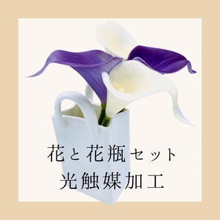 オランダカイウユリ 花瓶セット 白色 ホワイト 光触媒 造花 インテリア 紫色