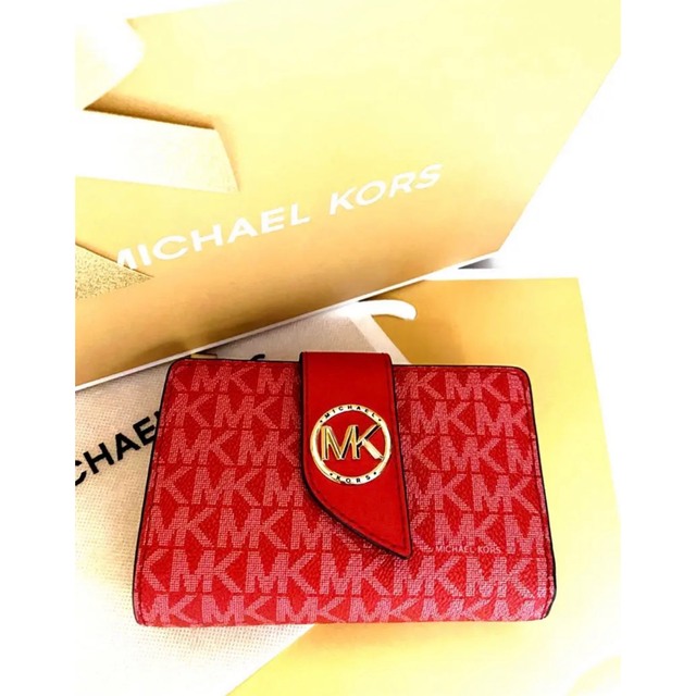 新品☆MICHAEL KORS レッド シグネチャー レザー 折り財布